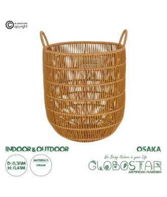 GloboStar® Artificial Garden OSAKA 21494 Διακοσμητικό Πλεκτό Καλάθι - Κασπώ Γλάστρα - Flower Pot Μπεζ Φ30cm x Υ41cm